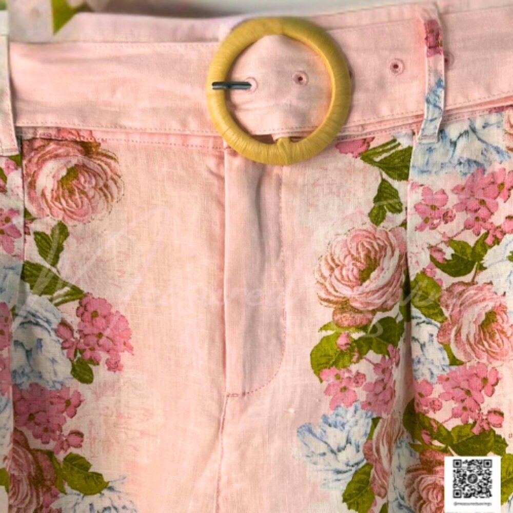 C&C California (NWT Medium)  Pink 100% Linen Belted Floral Shorts - 3" Inseam - Picture 9 of 9